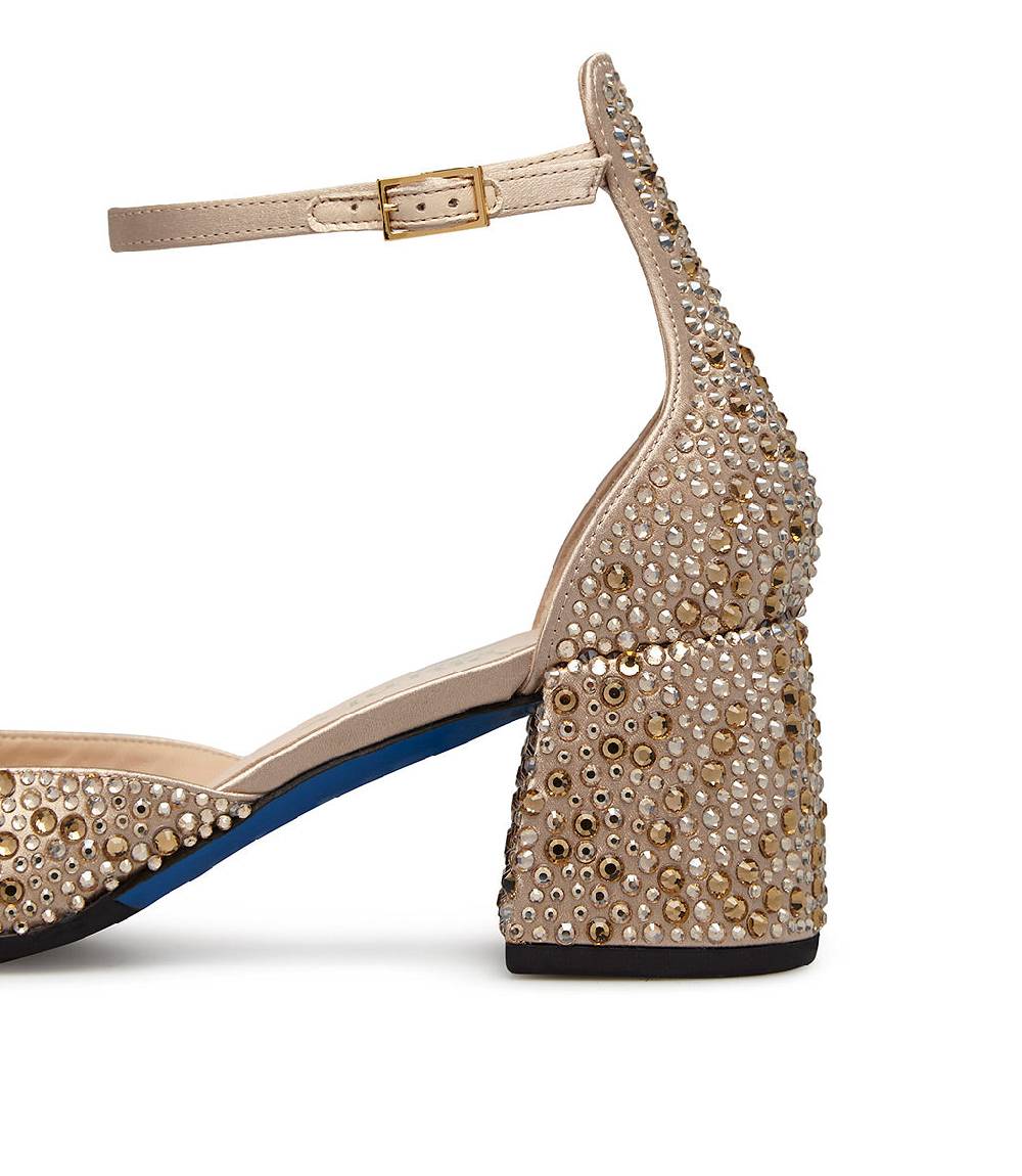 Loriblu Décolleté Mary Jane in raso beige con cristalli all-over Spedizione Gratuita