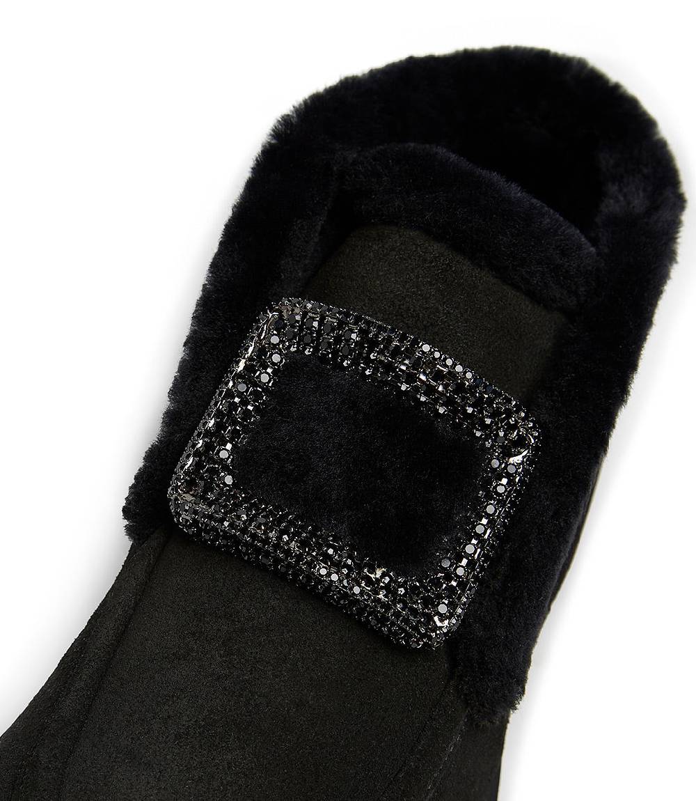 Loriblu Mocassini in camoscio e shearling nero con fibbia-gioiello Spedizione Gratuita