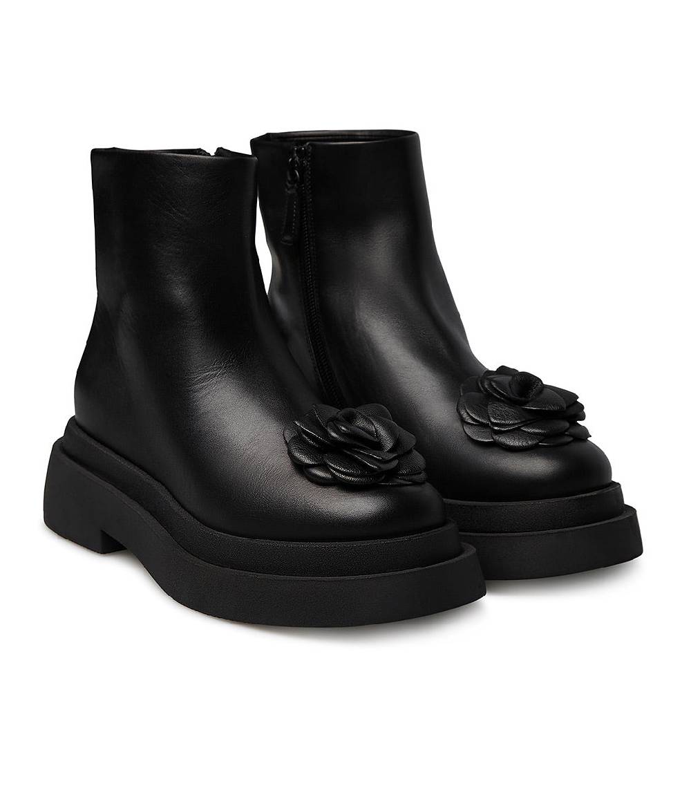 Loriblu Stivaletto in vitello nero con fiore Prezzo Ridotto