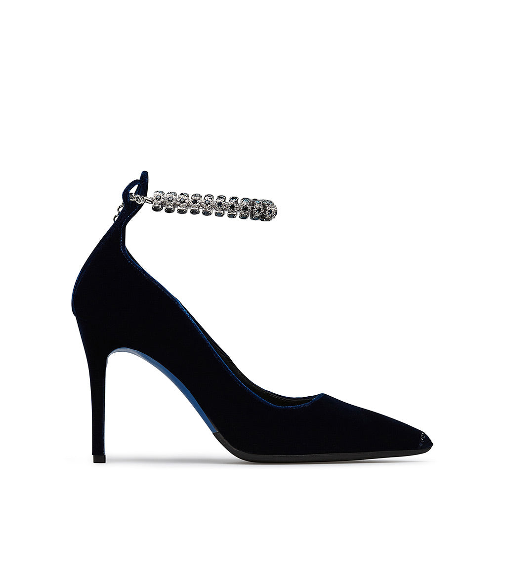 Loriblu Décolleté in velluto blu con cinturino gioiello
