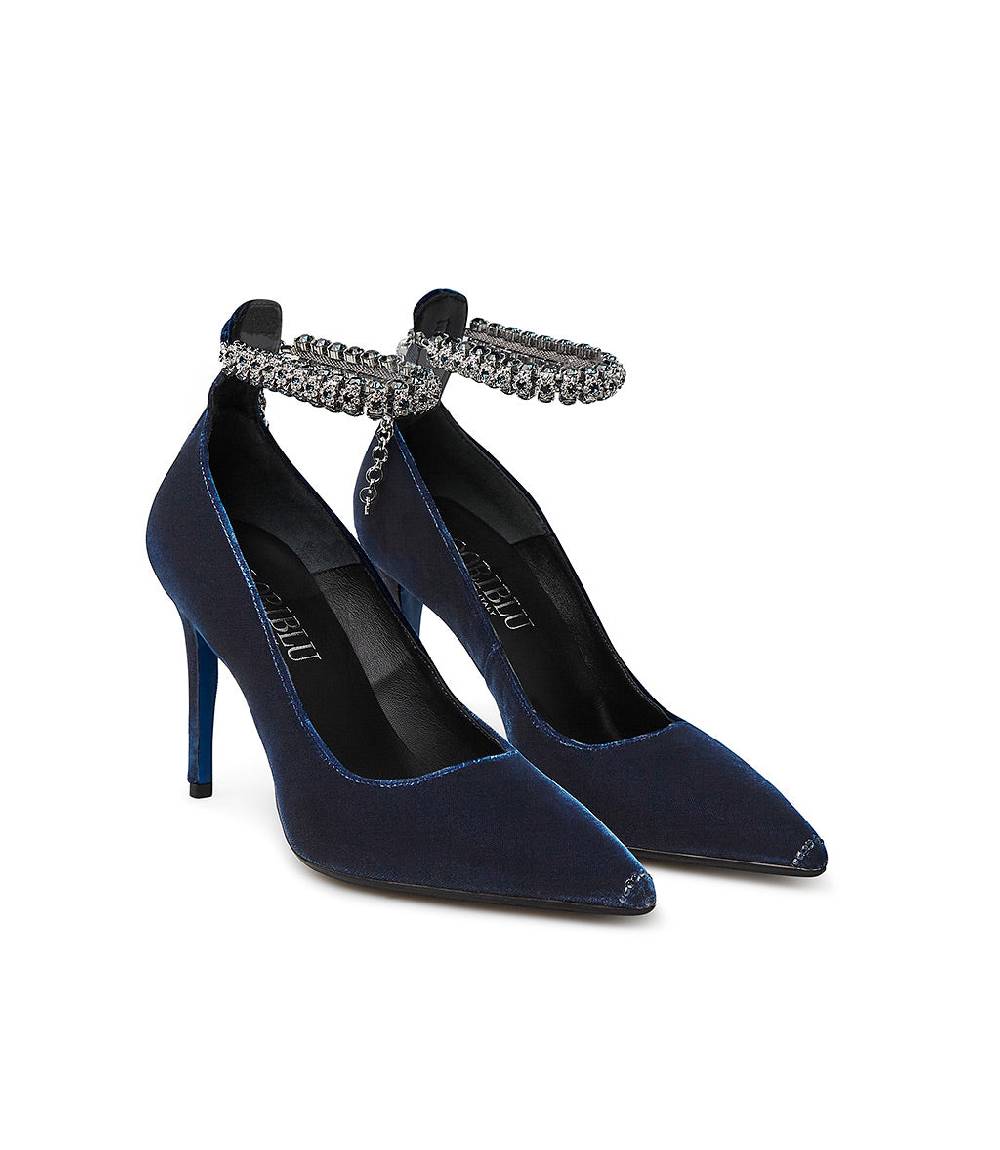 Loriblu Décolleté in velluto blu con cinturino gioiello Saldi Di Fabbrica