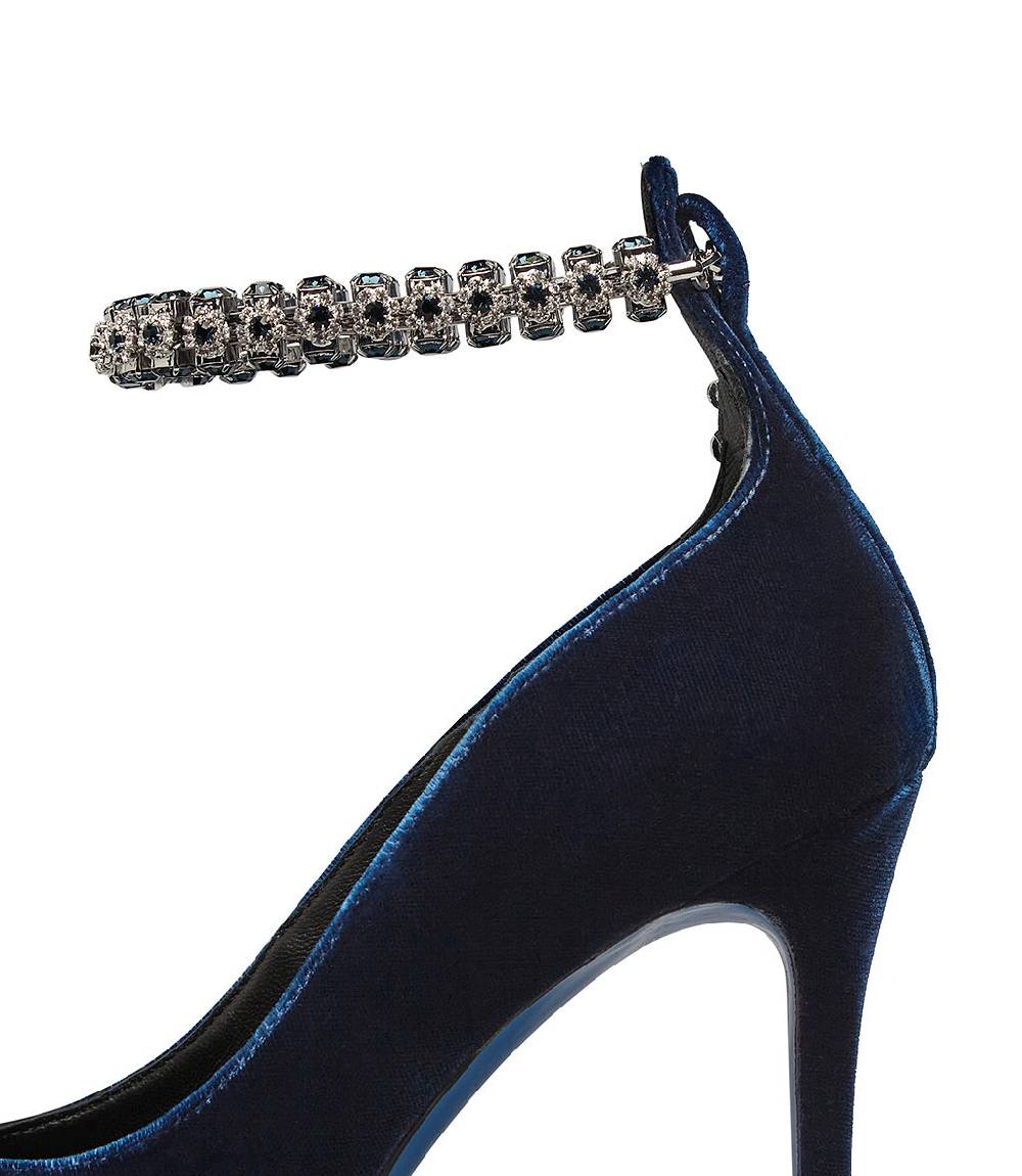 Loriblu Décolleté in velluto blu con cinturino gioiello Saldi Di Fabbrica
