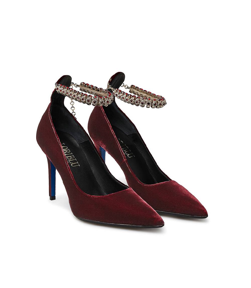 Loriblu Décolleté in velluto rosso rubino con cinturino gioiello I Più Venduti