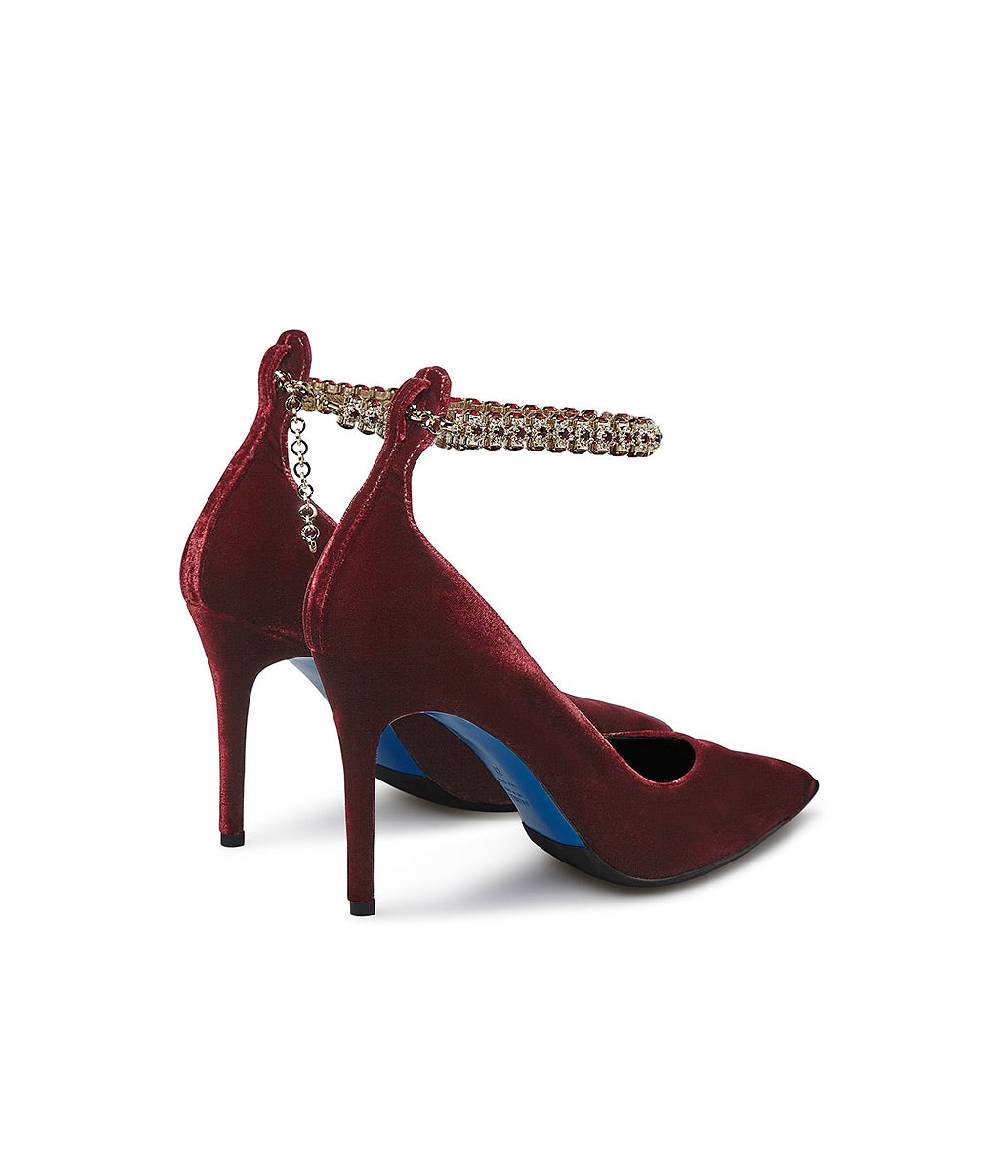 Loriblu Décolleté in velluto rosso rubino con cinturino gioiello I Più Venduti