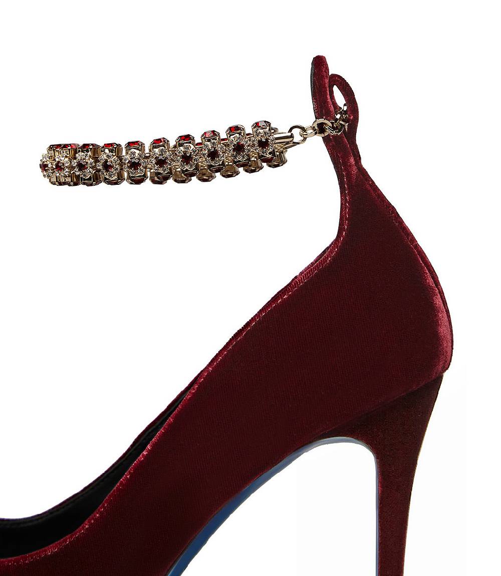 Loriblu Décolleté in velluto rosso rubino con cinturino gioiello I Più Venduti