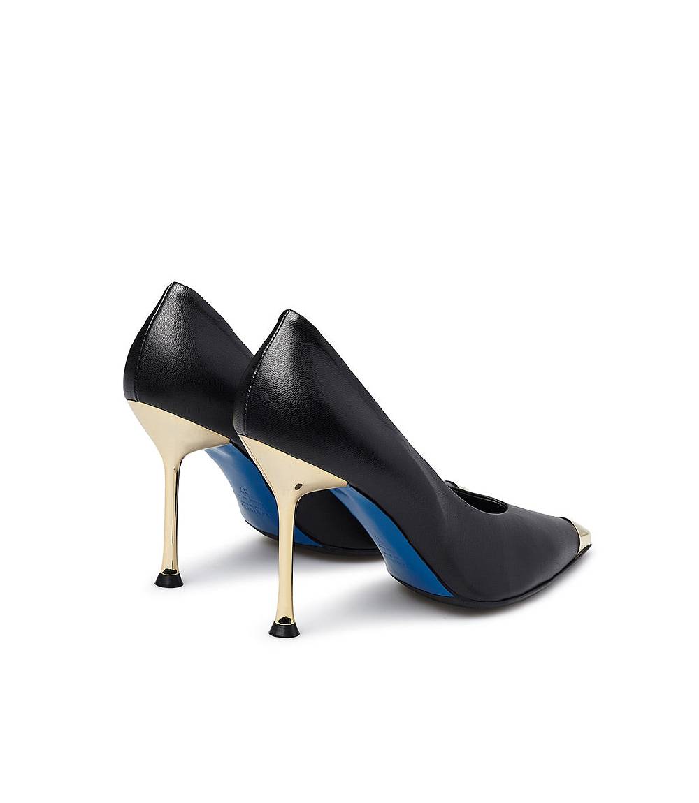 Loriblu Décolleté in nappa nera con tacco e punta in metallo oro Vendite Flash