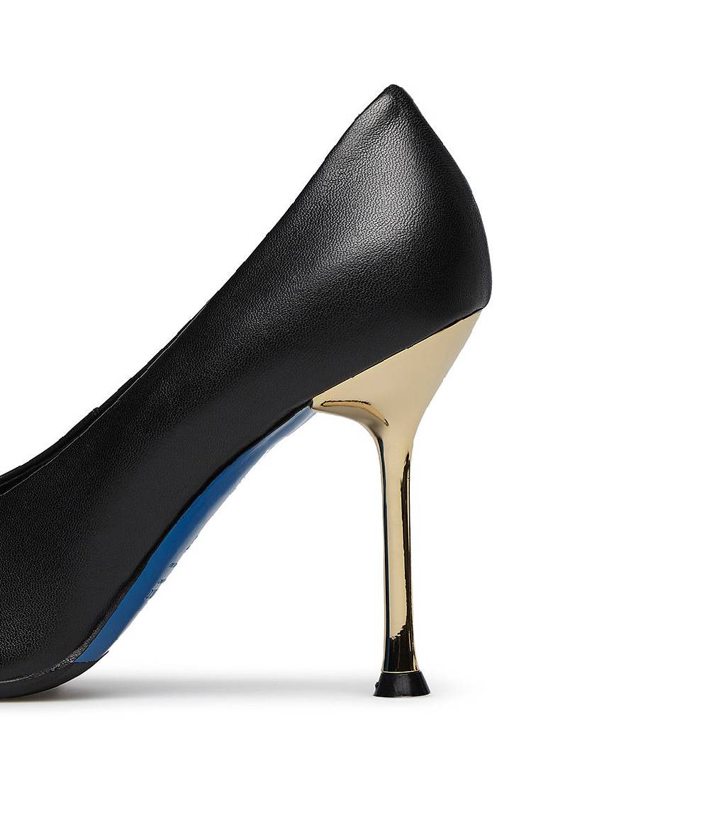 Loriblu Décolleté in nappa nera con tacco e punta in metallo oro Vendite Flash