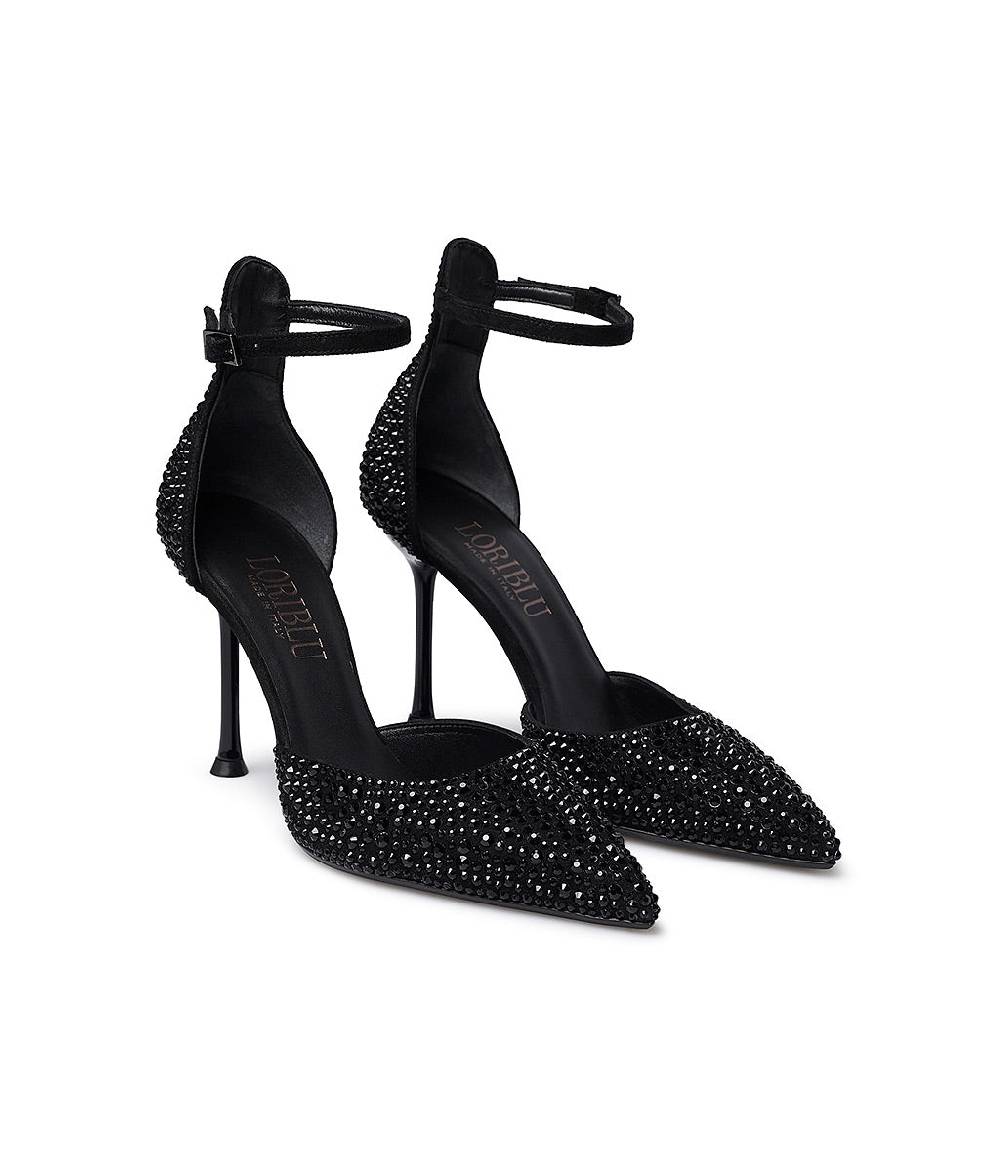 Loriblu Décolleté gioiello in raso nero con cristalli all-over In Saldo