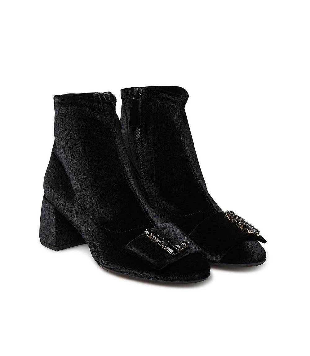 Loriblu Stivaletti in velluto nero con Logo Signature cristalli In Linea