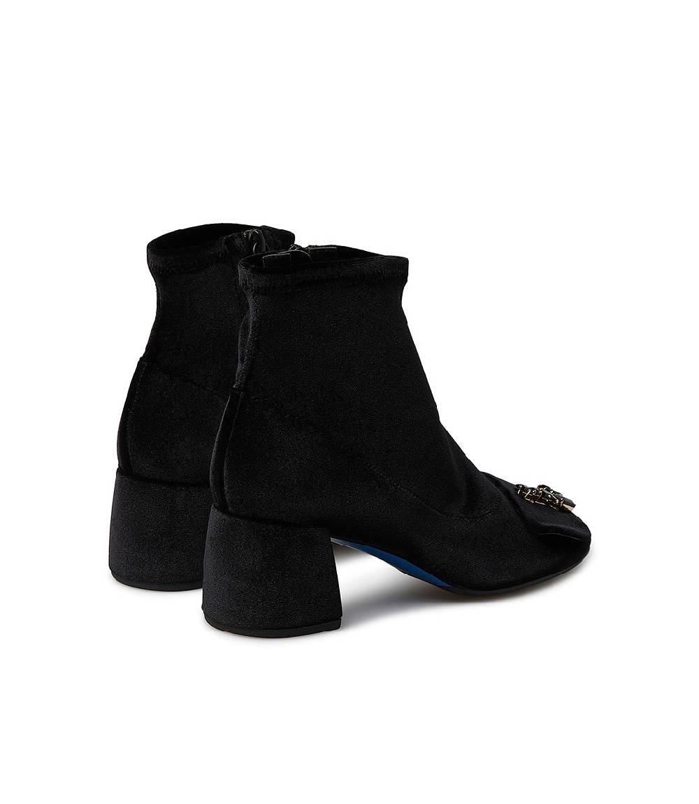 Loriblu Stivaletti in velluto nero con Logo Signature cristalli In Linea