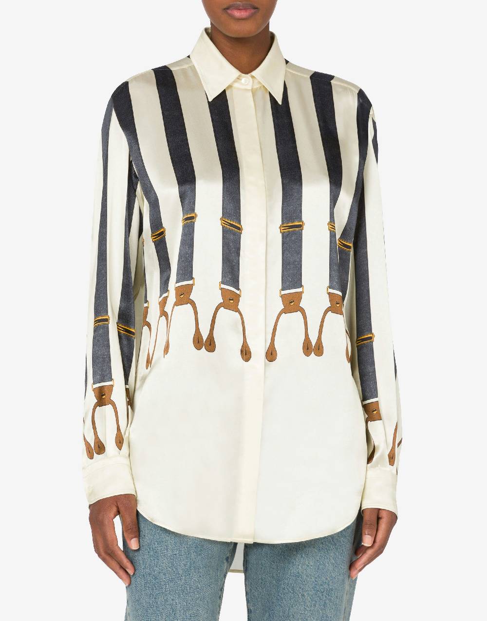 Love Moschino Camicia in raso Suspenders Print 2025