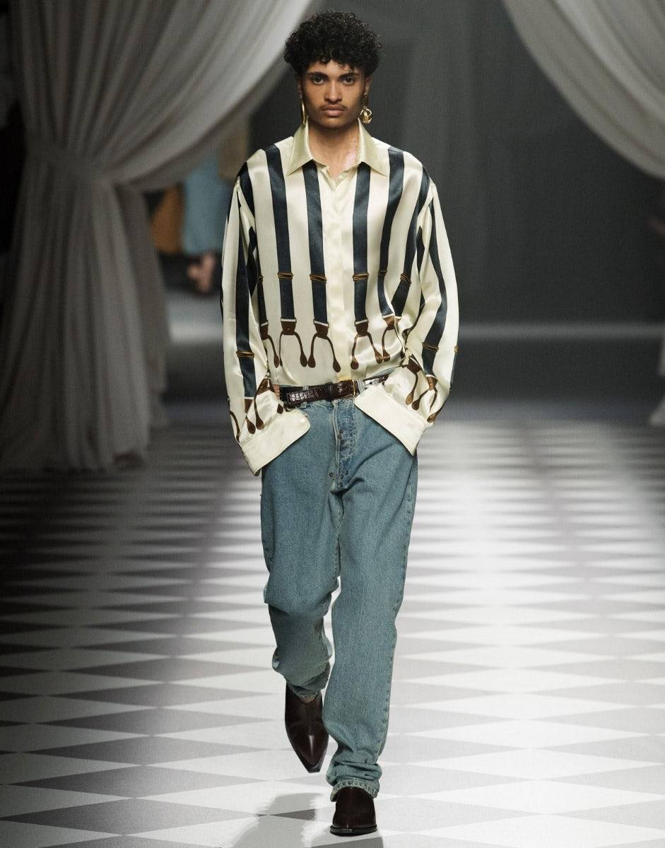 Love Moschino Camicia in raso Suspenders Print 2025