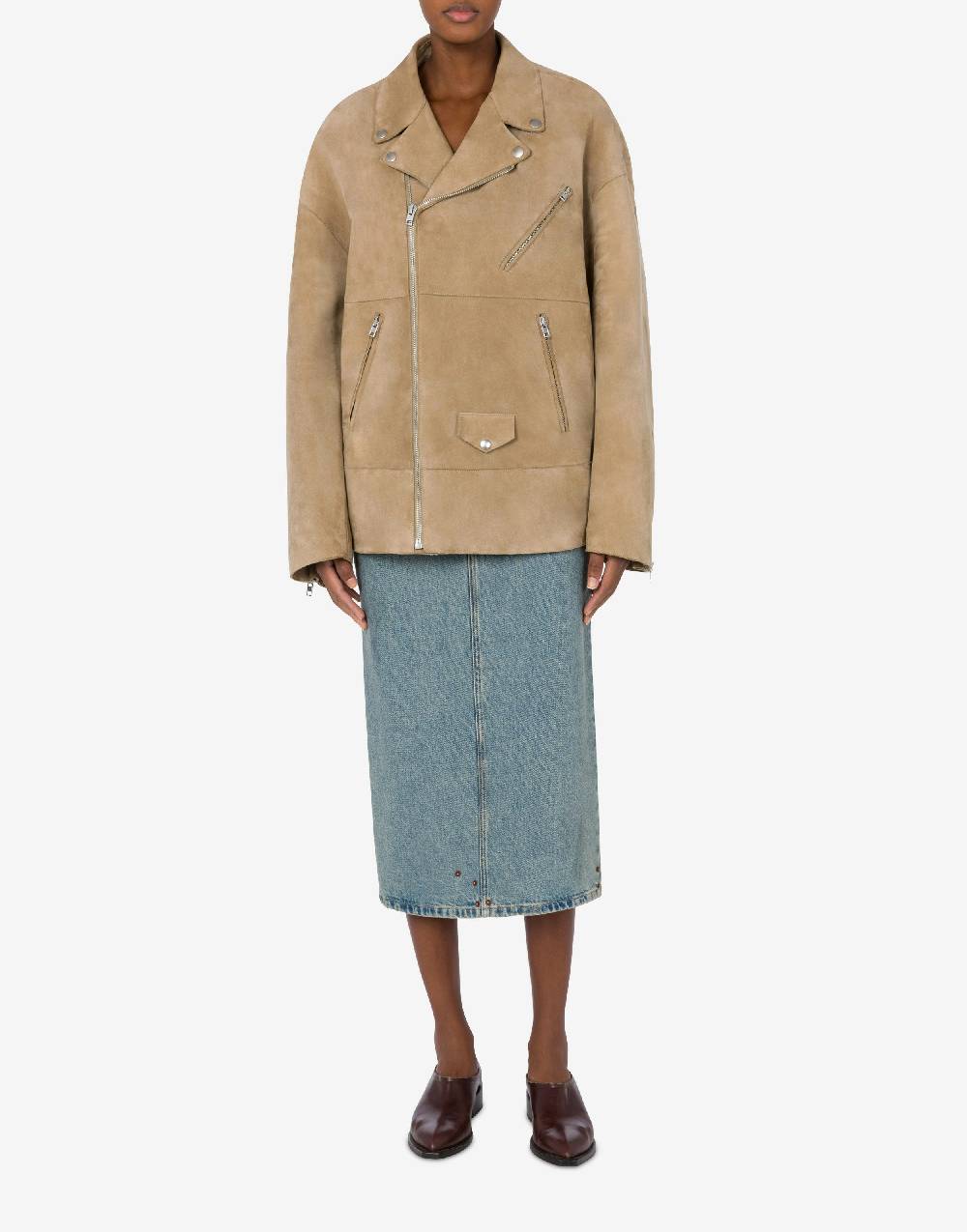 Love Moschino Giacca Biker oversize in camoscio Italia