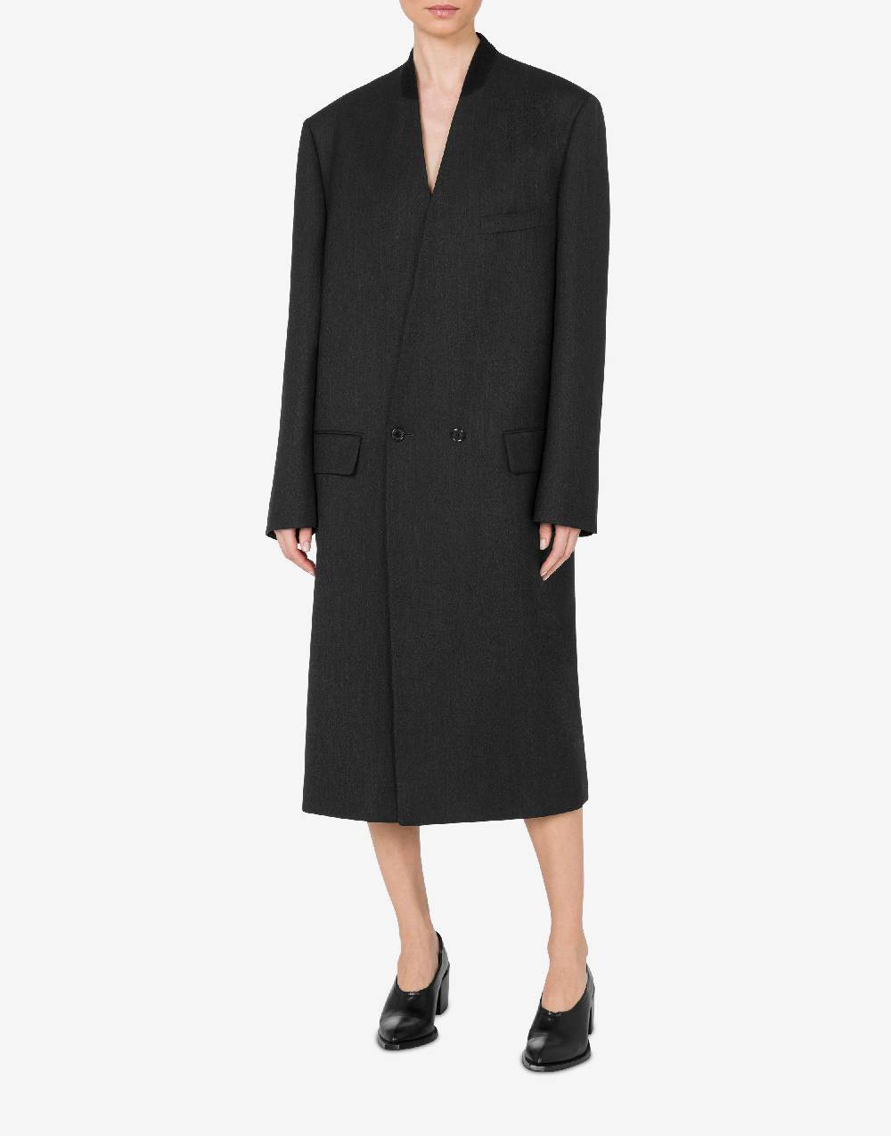 Love Moschino Cappotto in tela di lana tinto in filo Promozione