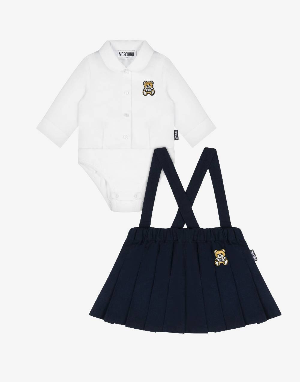Love Moschino Completo camicia body e gonna in flanella Teddy Patch Vendite Flash