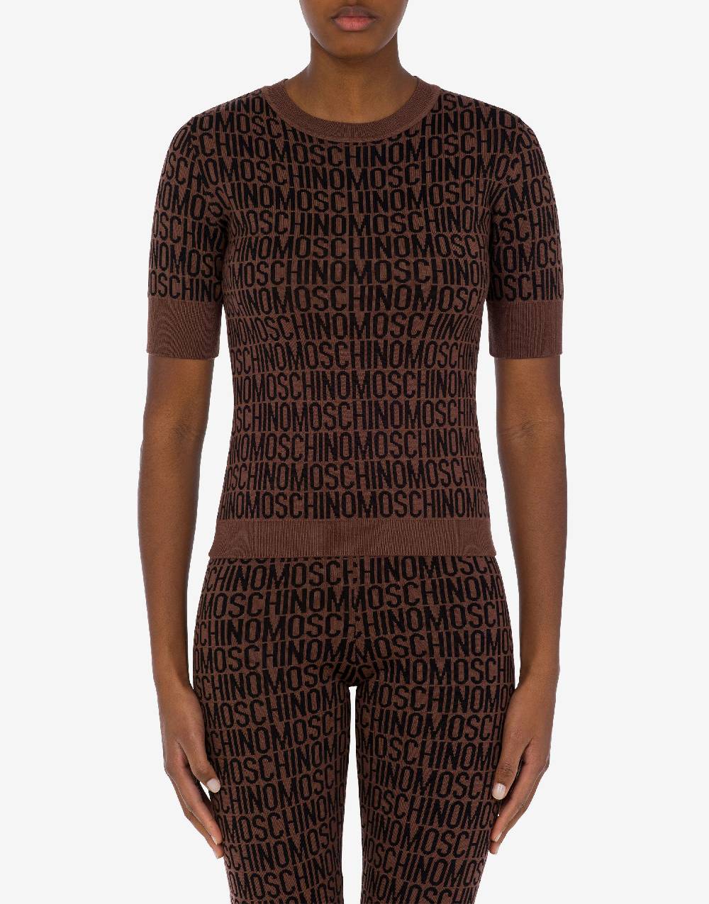 Love Moschino Top in lana Allover Logo Italia