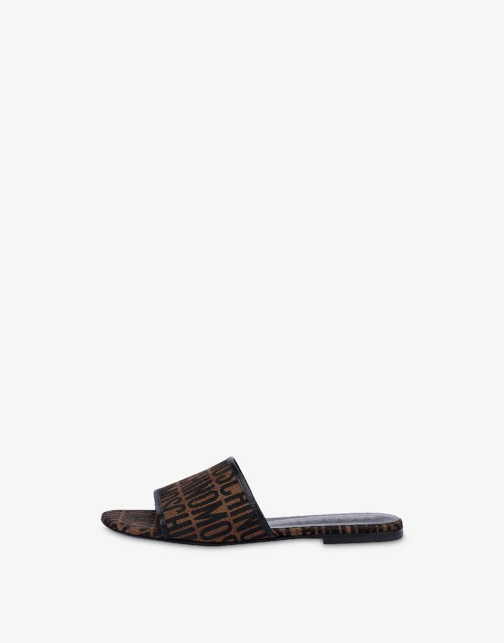 Love Moschino Sandali flat in nylon Allover Logo Consegna Veloce