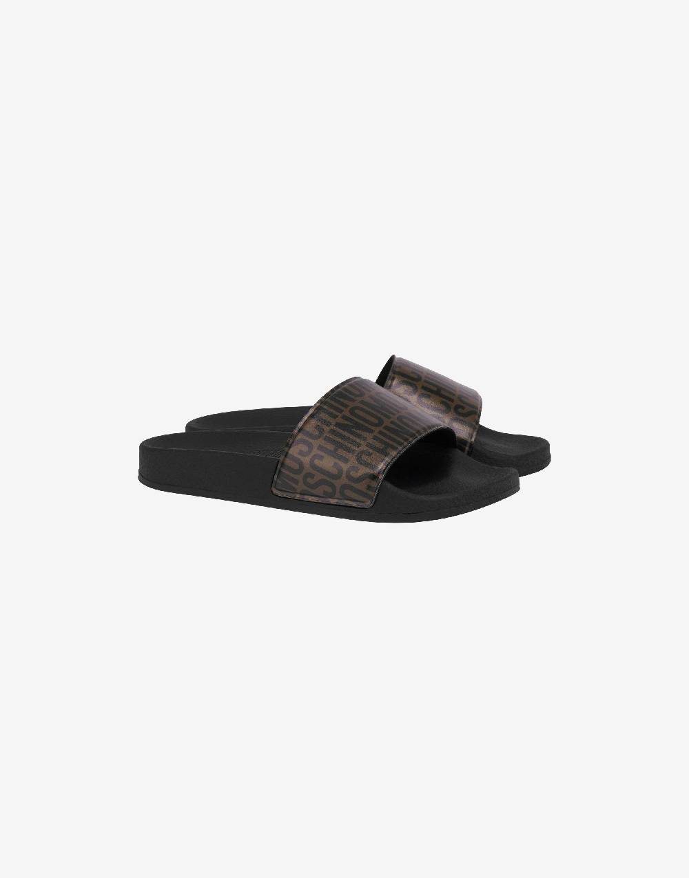 Love Moschino Pool slides in PVC Allover Logo