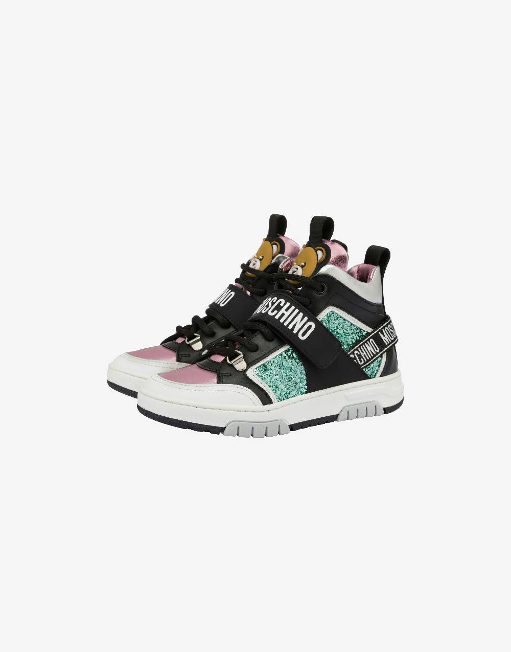 Love Moschino Sneakers alte in vitello e glitter Teddy Patch Moda
