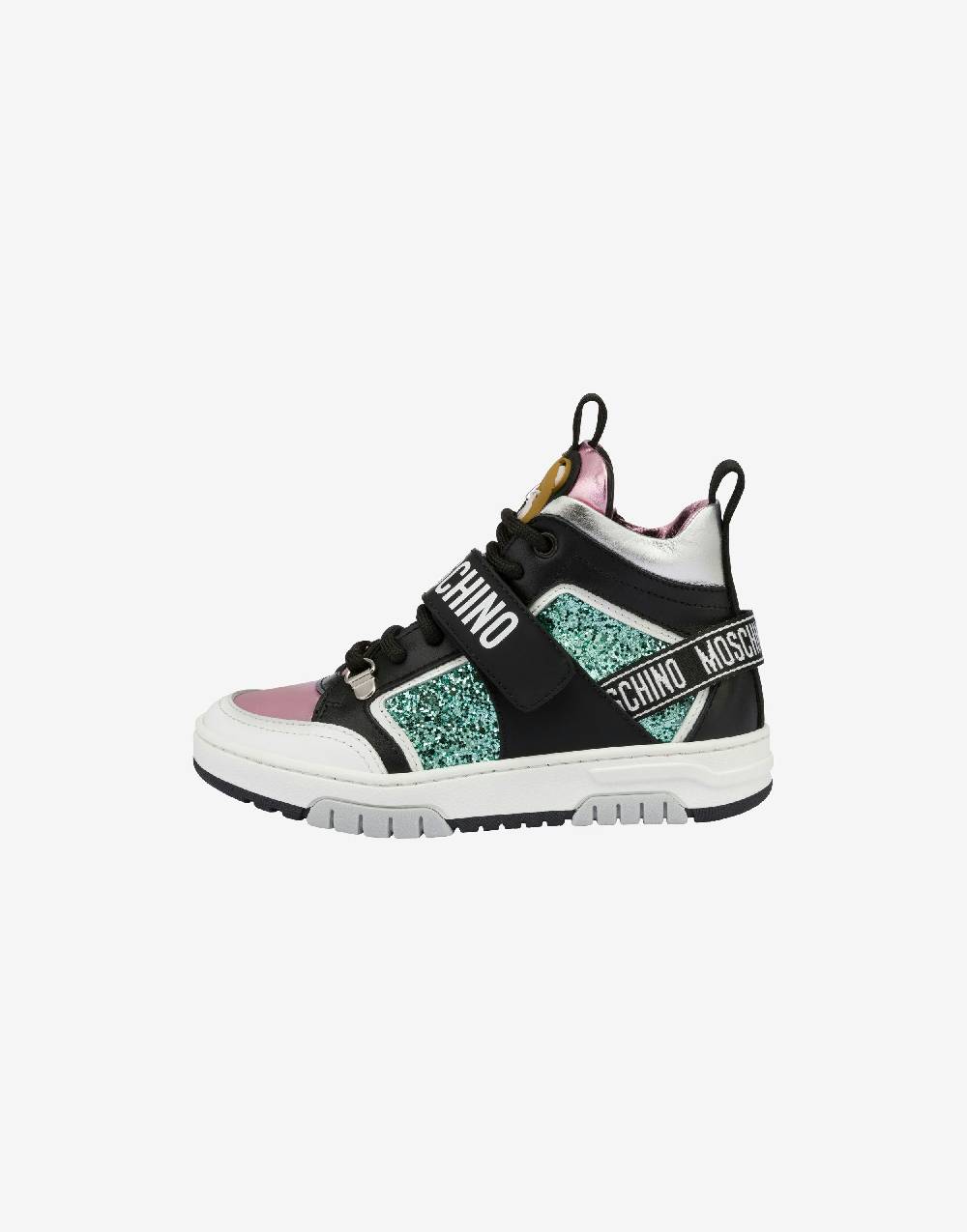 Love Moschino Sneakers alte in vitello e glitter Teddy Patch Moda