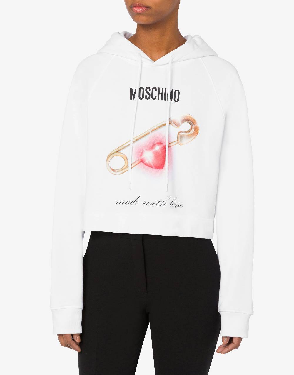 Love Moschino Felpa cropped Heart Safety Pin In Vendita