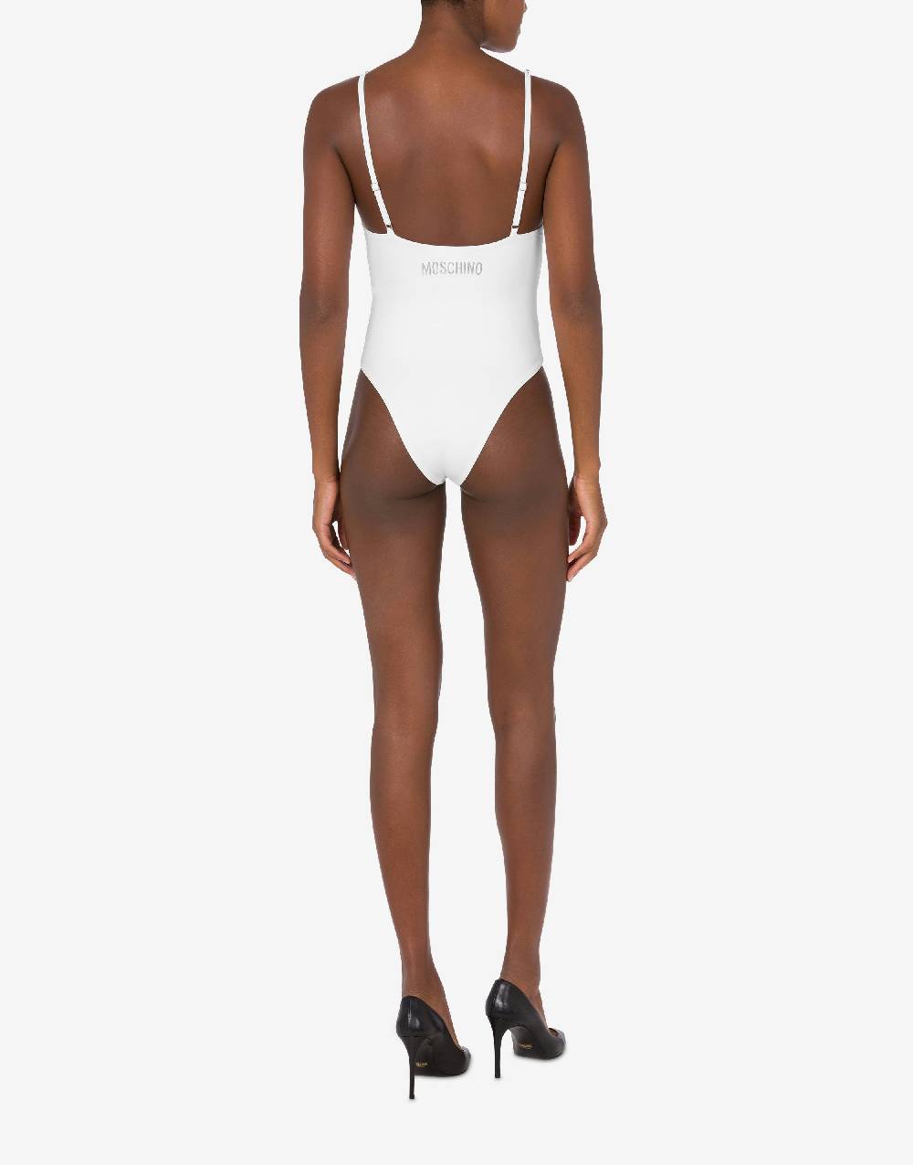 Love Moschino Costume intero Shiny Silver Logo Promozione Limitata