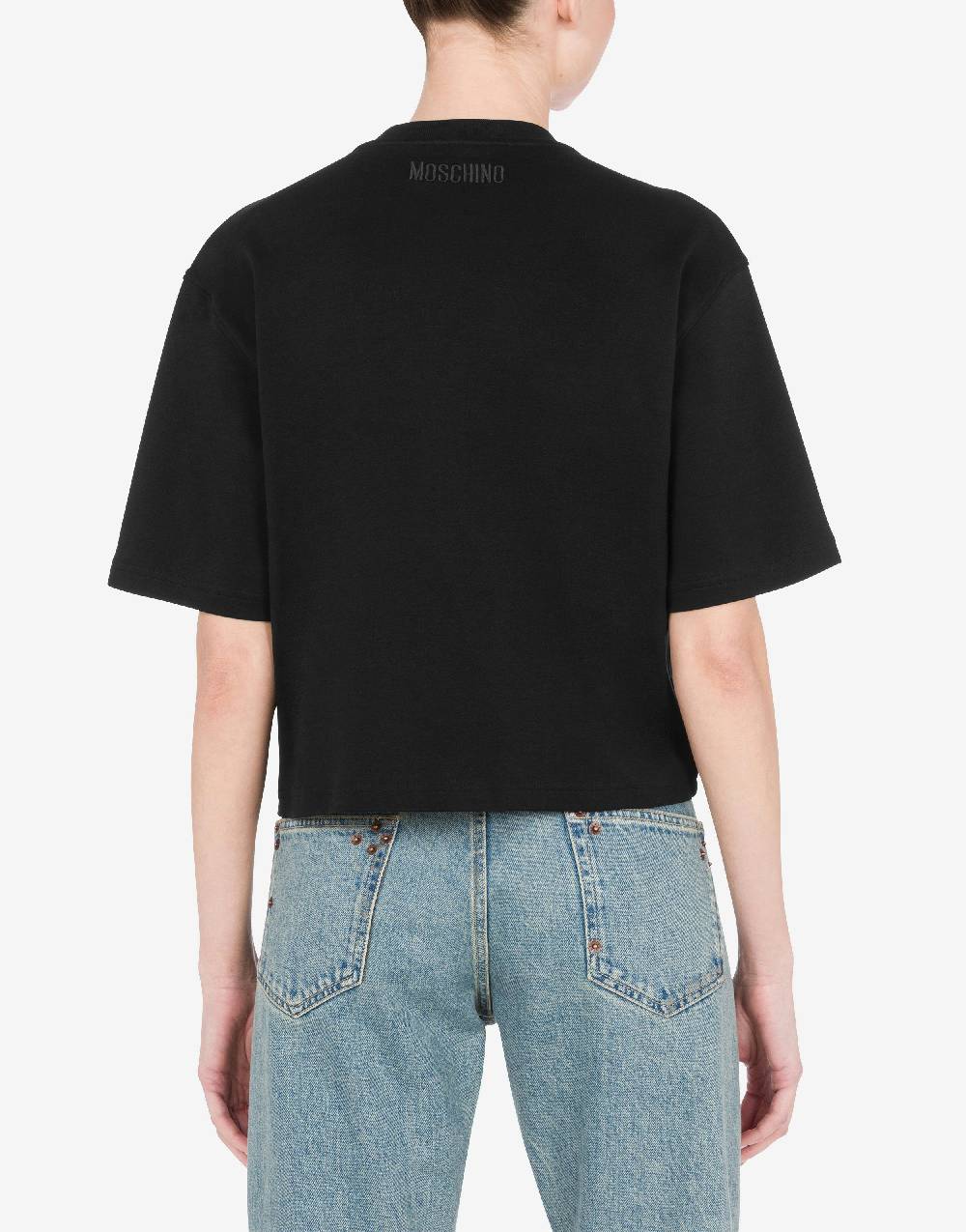 Love Moschino T-shirt in interlock di cotone Peace & Pearls Novità