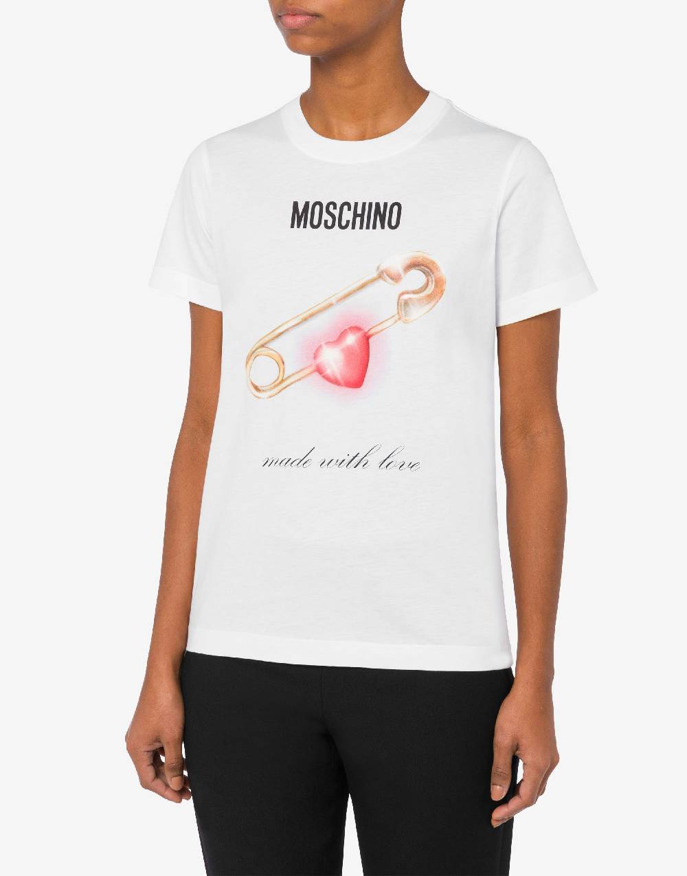 Love Moschino T-shirt Heart Safety Pin Nuova