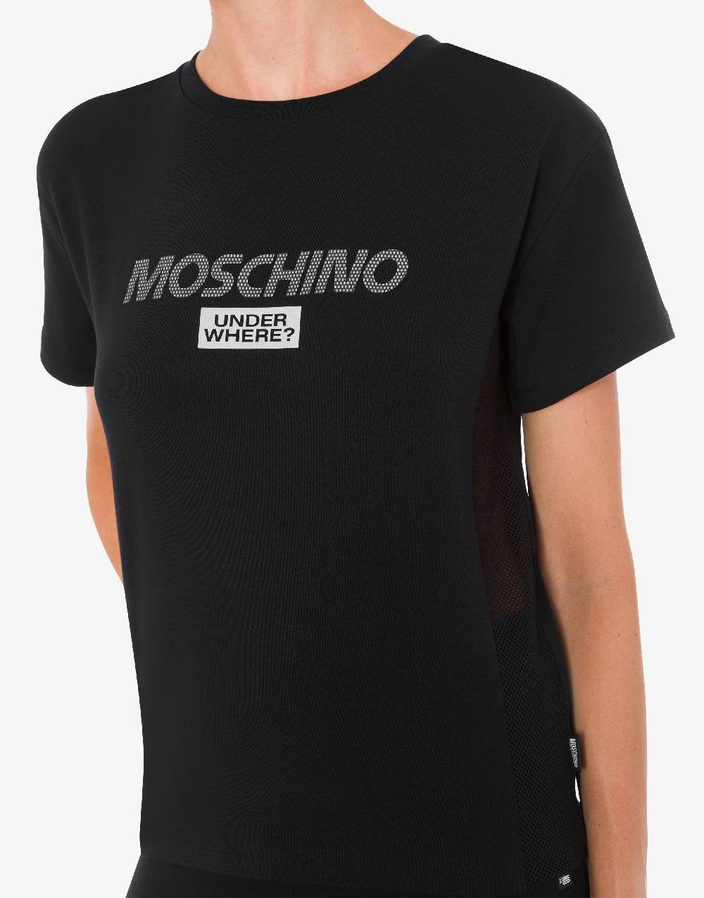 Love Moschino T-shirt in jersey stretch Mesh Logo Qualità Garantita