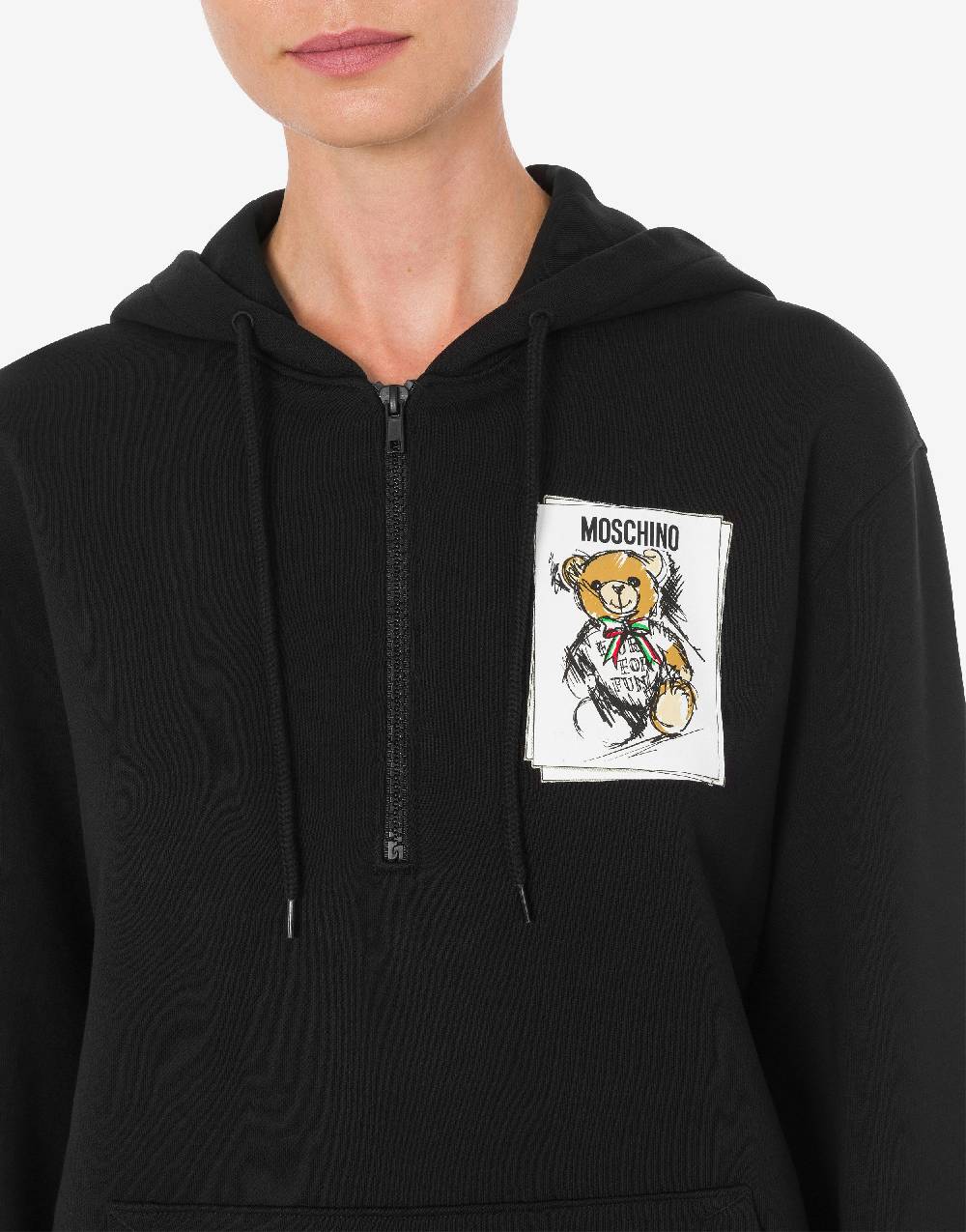 Love Moschino Felpa con cappuccio e zip Drawn Teddy Bear Offerte