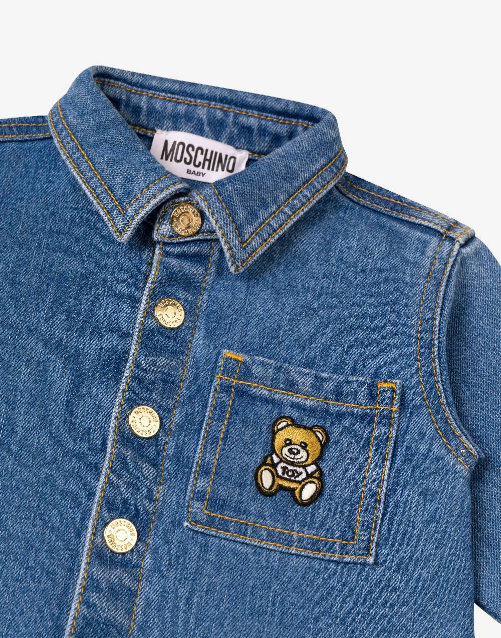 Love Moschino Camicia in denim stretch Teddy Patch Saldi Di Fabbrica