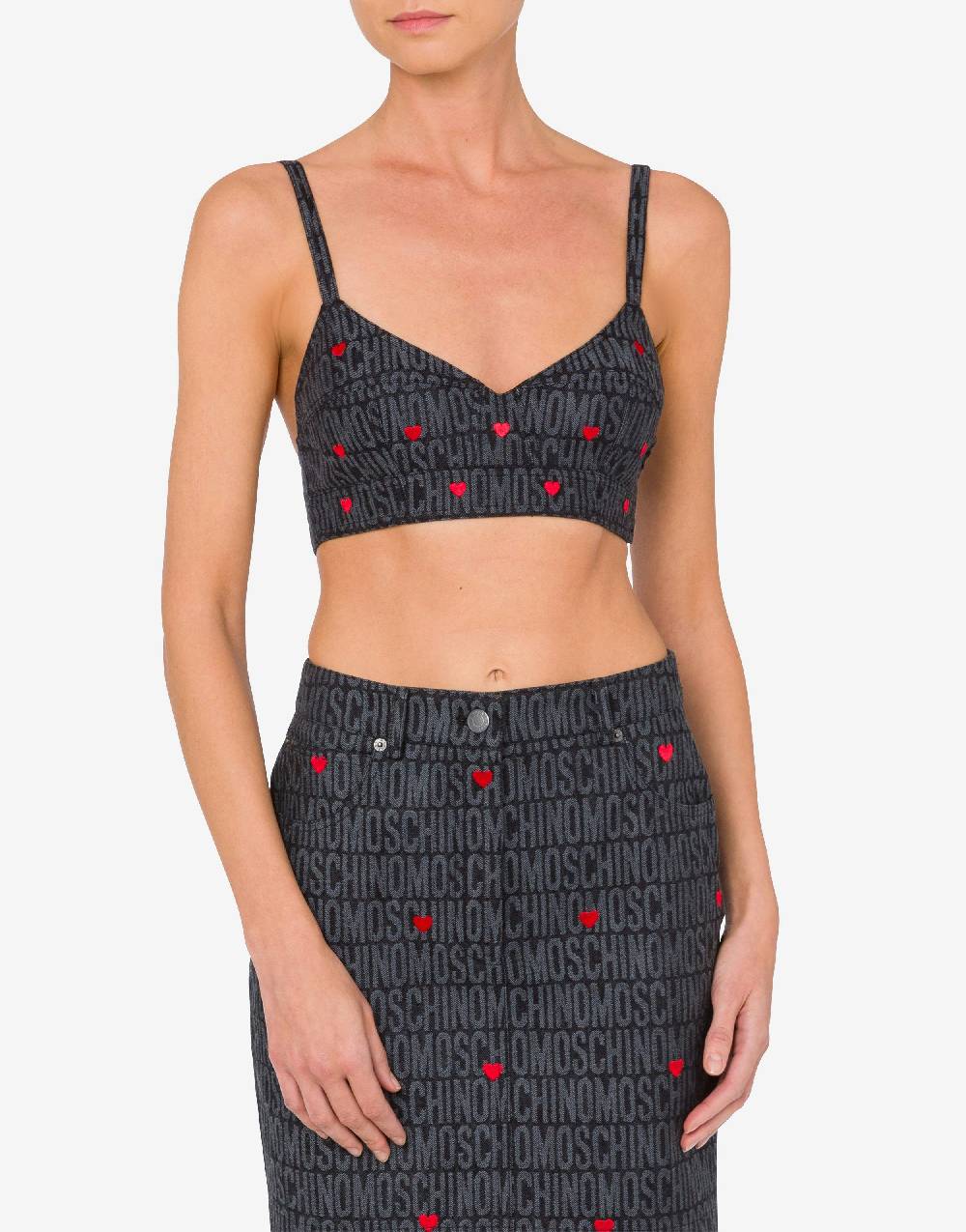 Love Moschino Crop top in denim con cuori Allover Logo Convenienza