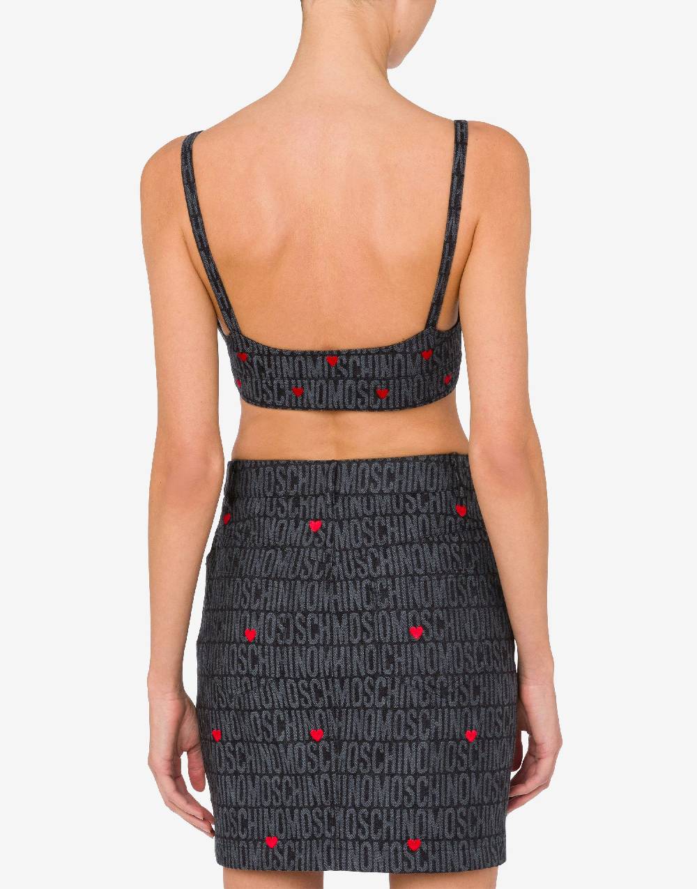 Love Moschino Crop top in denim con cuori Allover Logo Convenienza