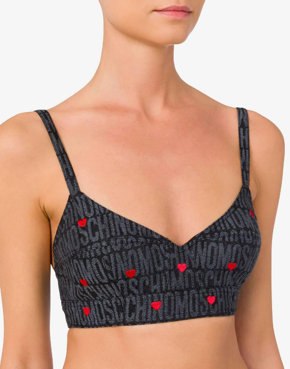 Love Moschino Crop top in denim con cuori Allover Logo Convenienza