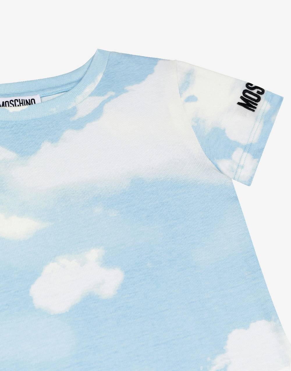 Love Moschino T-shirt in jersey Allover Clouds Saldi Di Fabbrica