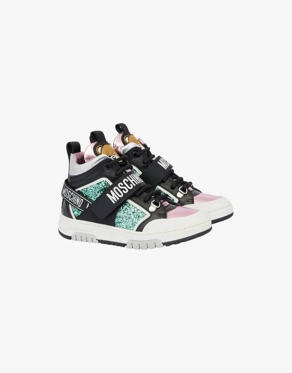 Love Moschino Sneakers alte in glitter e vitello Teddy Patch Offerta Giorno del Papà