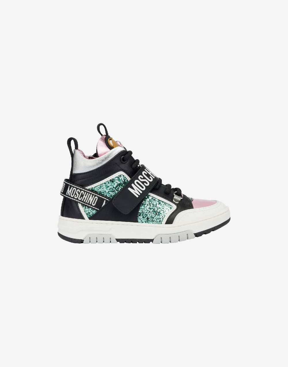 Love Moschino Sneakers alte in glitter e vitello Teddy Patch Offerta Giorno del Papà