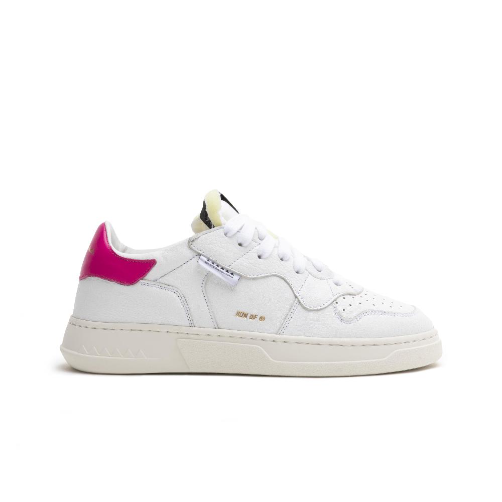 RUN OF Classic PK sneakers in pelle bianca con talloncino in pelle rosa Online