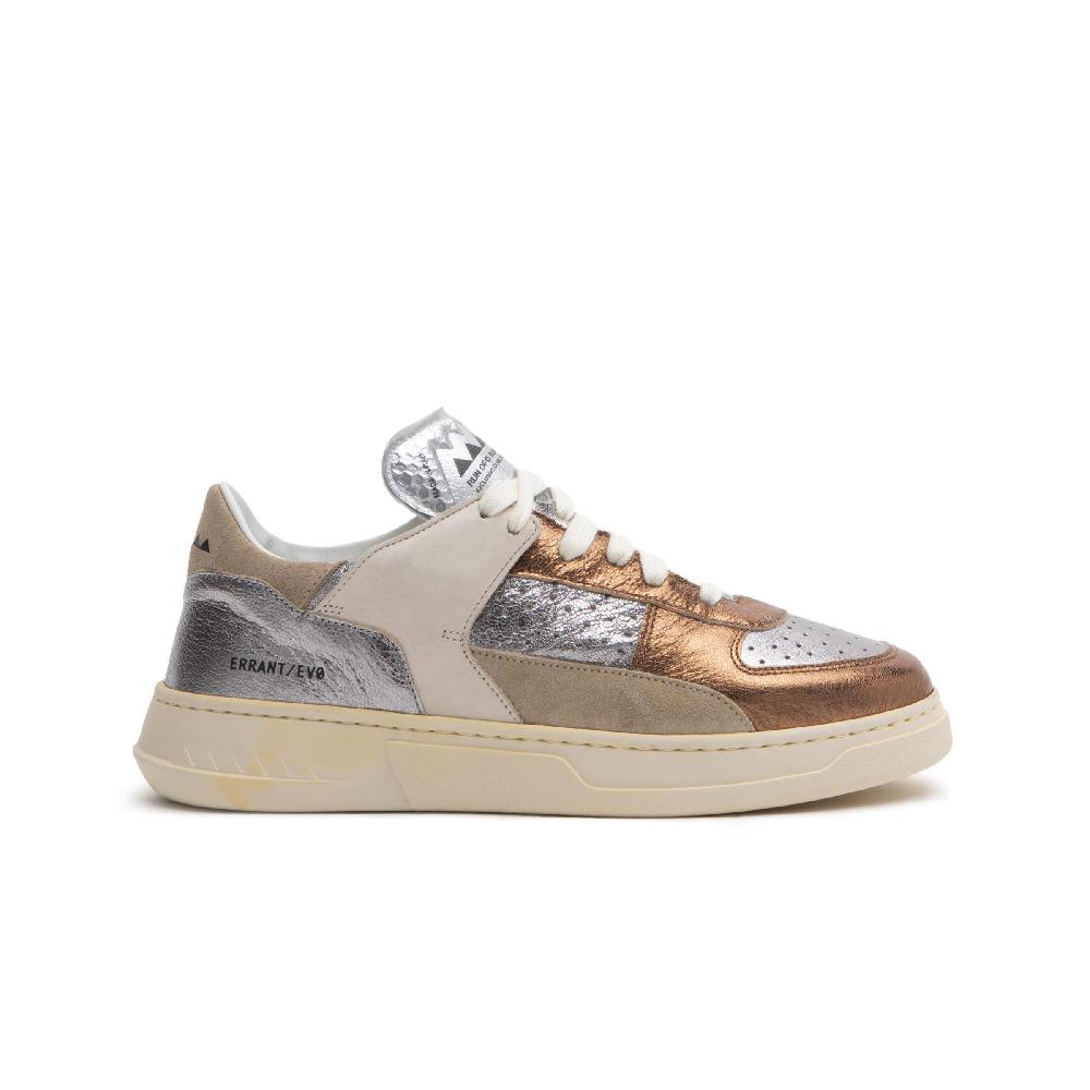 RUN OF Bronze sneakers in pelle colorata metallizzata e pelle scamosciata In Vendita