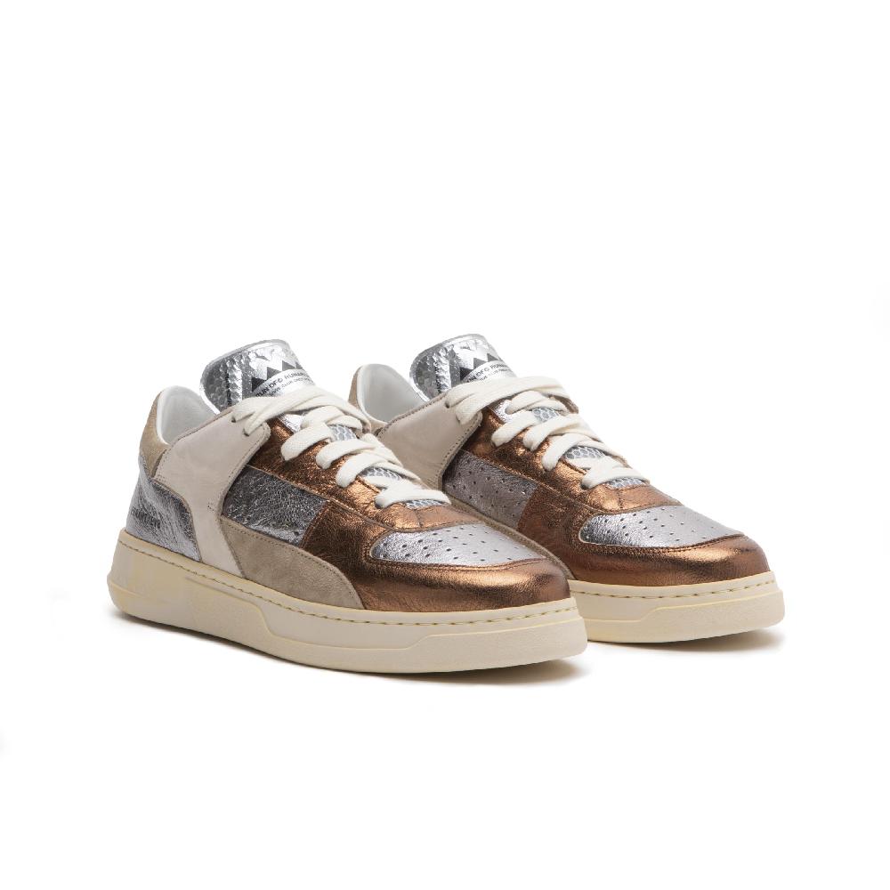 RUN OF Bronze sneakers in pelle colorata metallizzata e pelle scamosciata In Vendita