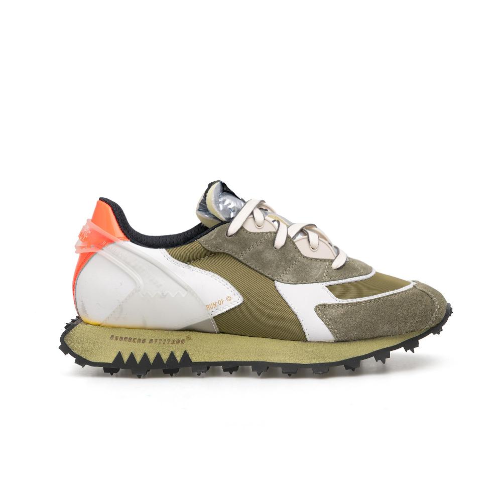 RUN OF Helmut sneakers in pelle e nylon con suola gialla Qualità