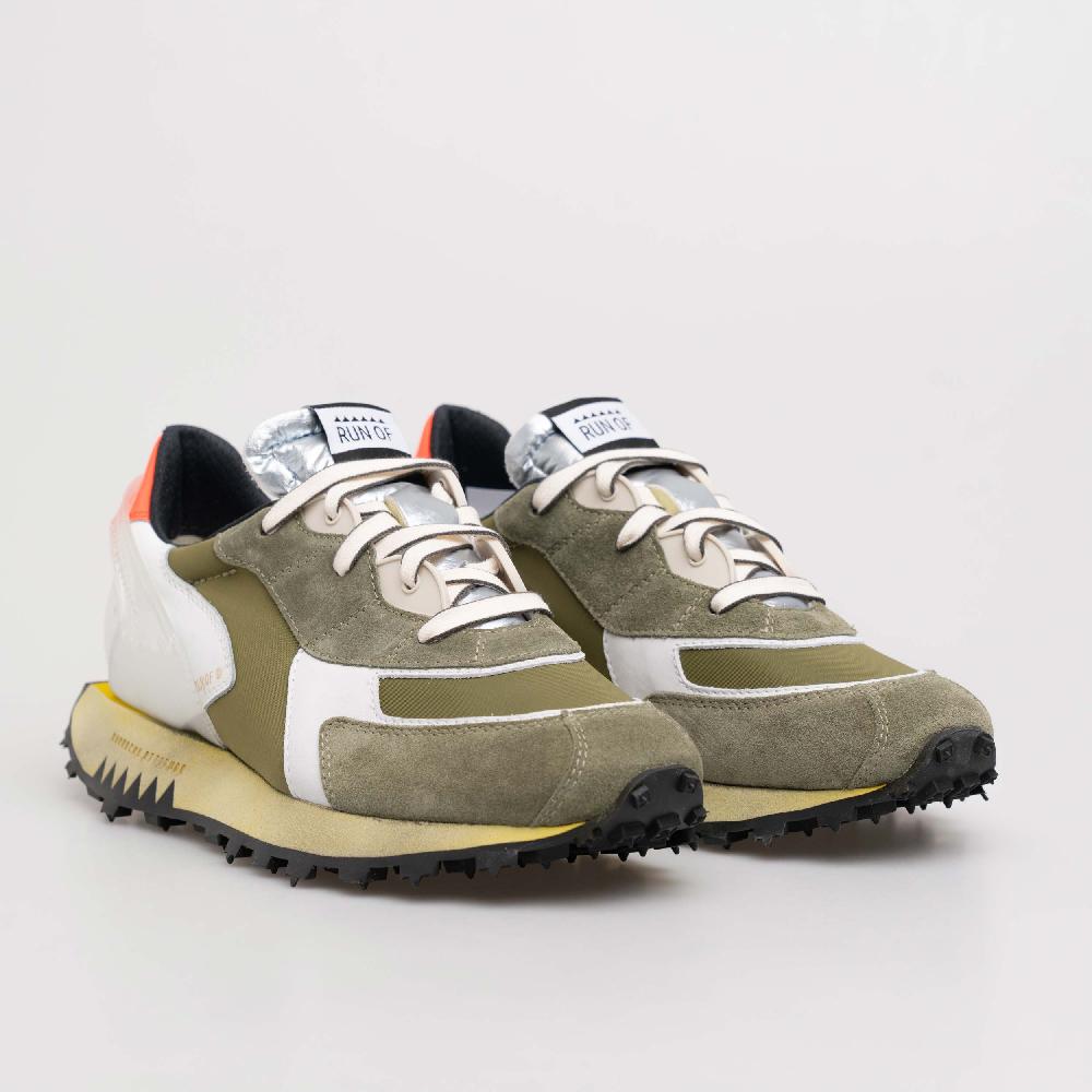 RUN OF Helmut sneakers in pelle e nylon con suola gialla Qualità