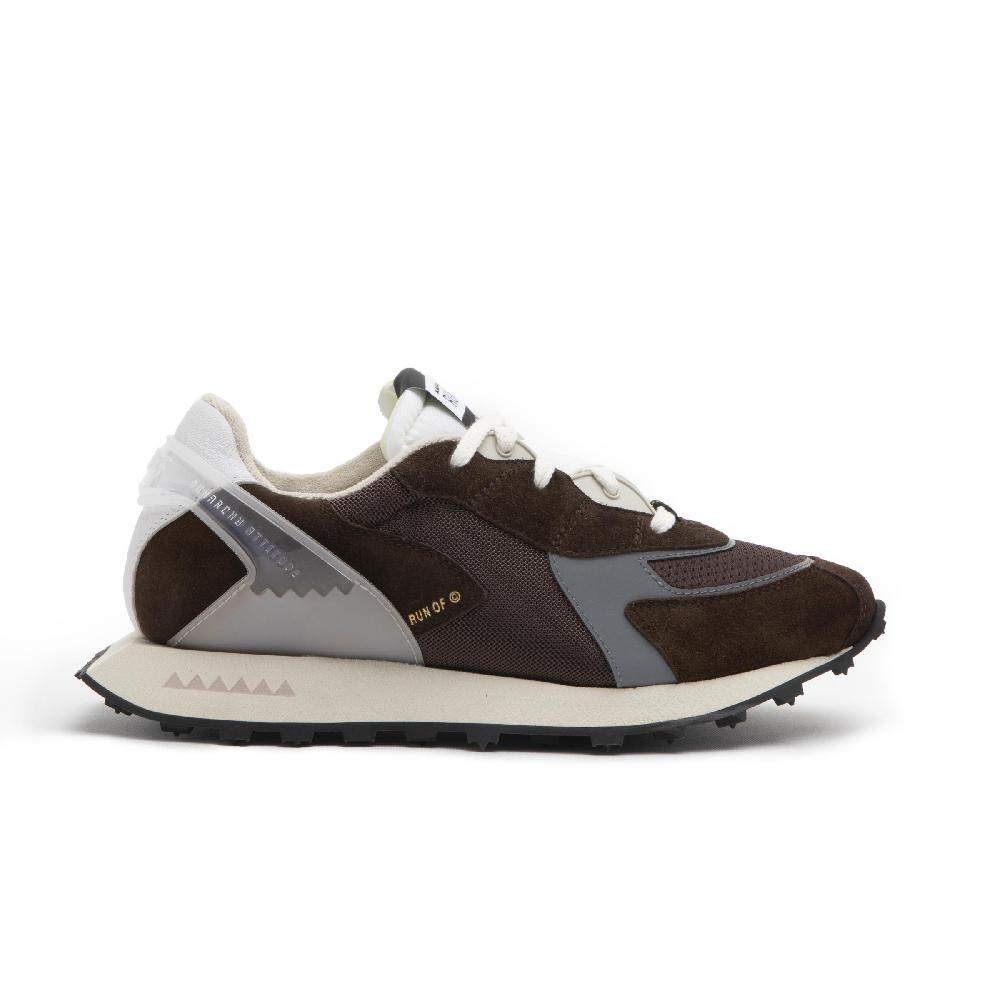 RUN OF sneakers Braun in pelle e rete con talloncino in pelle Prezzo Ridotto