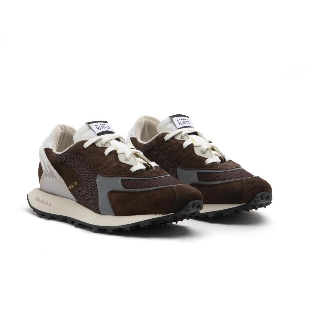 RUN OF sneakers Braun in pelle e rete con talloncino in pelle Prezzo Ridotto