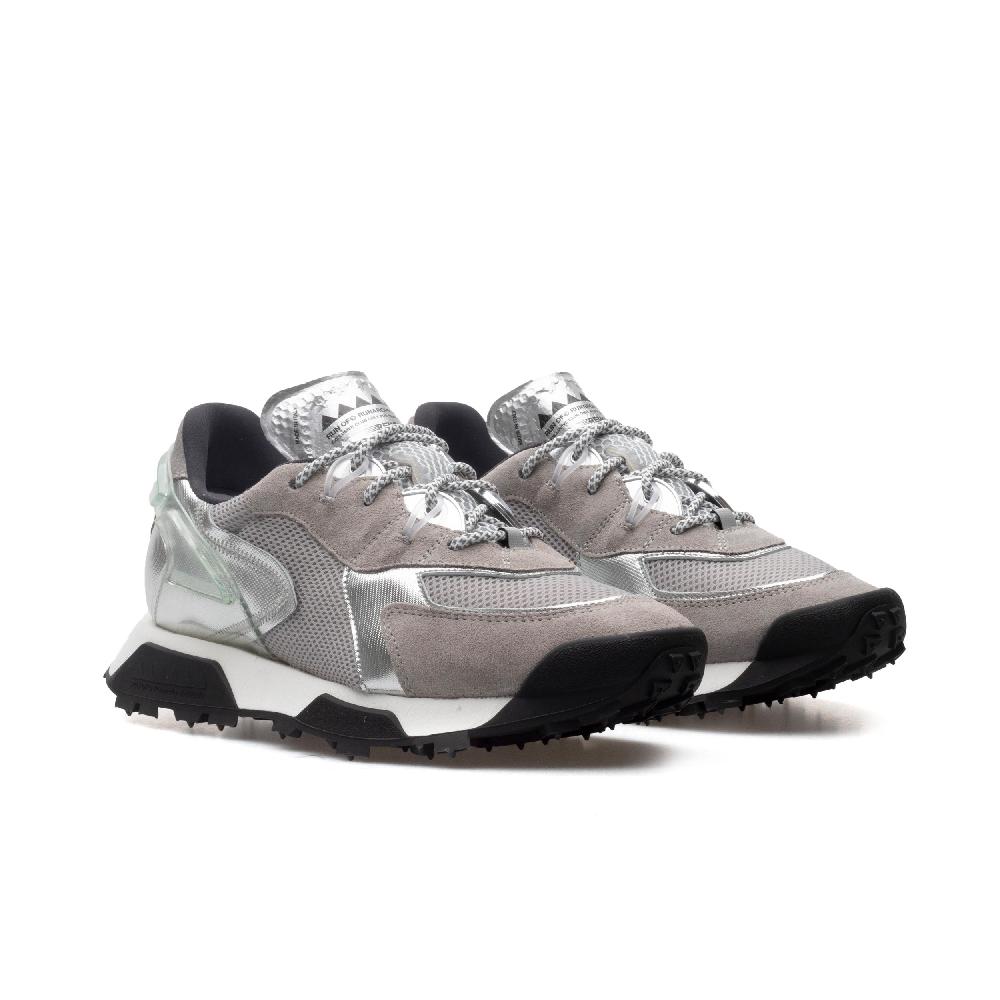 RUN OF R-Silver sneakers in pelle scamosciata e mesh grigio tessuto sintetico argento In Vendita