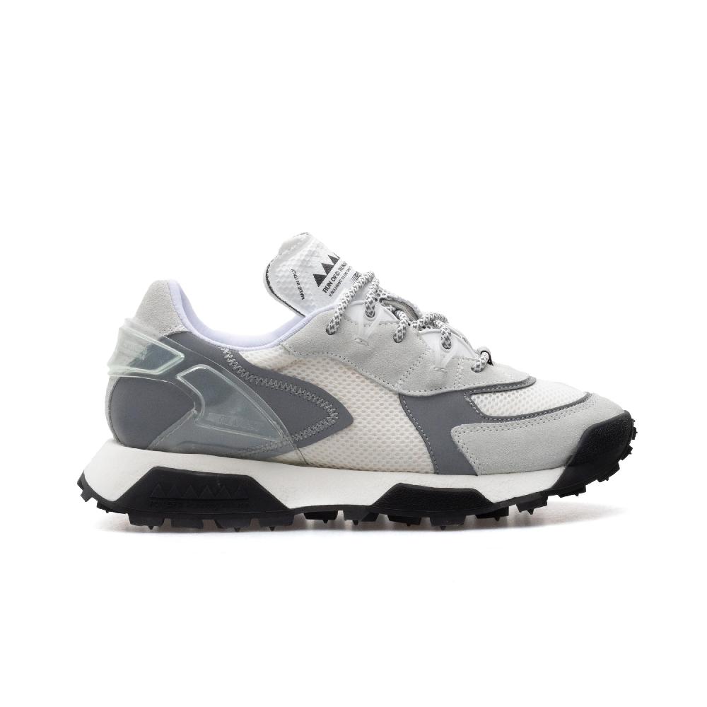 RUN OF R-White sneakers in pelle scamosciata grigio chiaro e mesh bianco Sconto