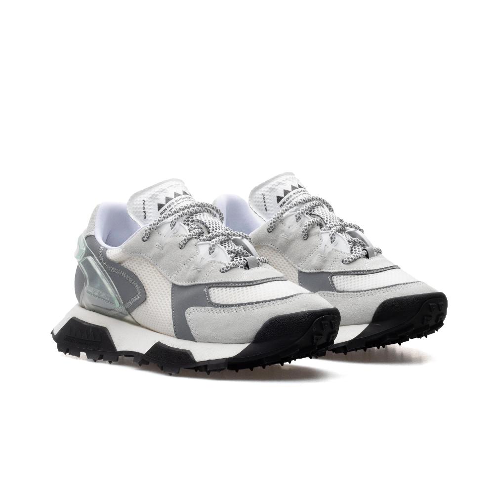 RUN OF R-White sneakers in pelle scamosciata grigio chiaro e mesh bianco Sconto