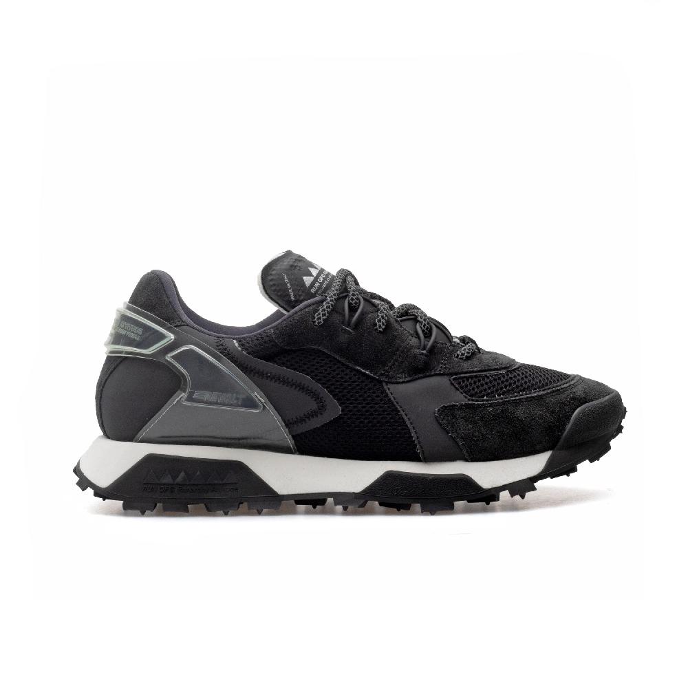 RUN OF R-Black sneakers in pelle scamosciata nera e mesh nero Offerta