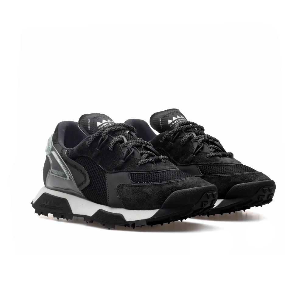 RUN OF R-Black sneakers in pelle scamosciata nera e mesh nero Offerta