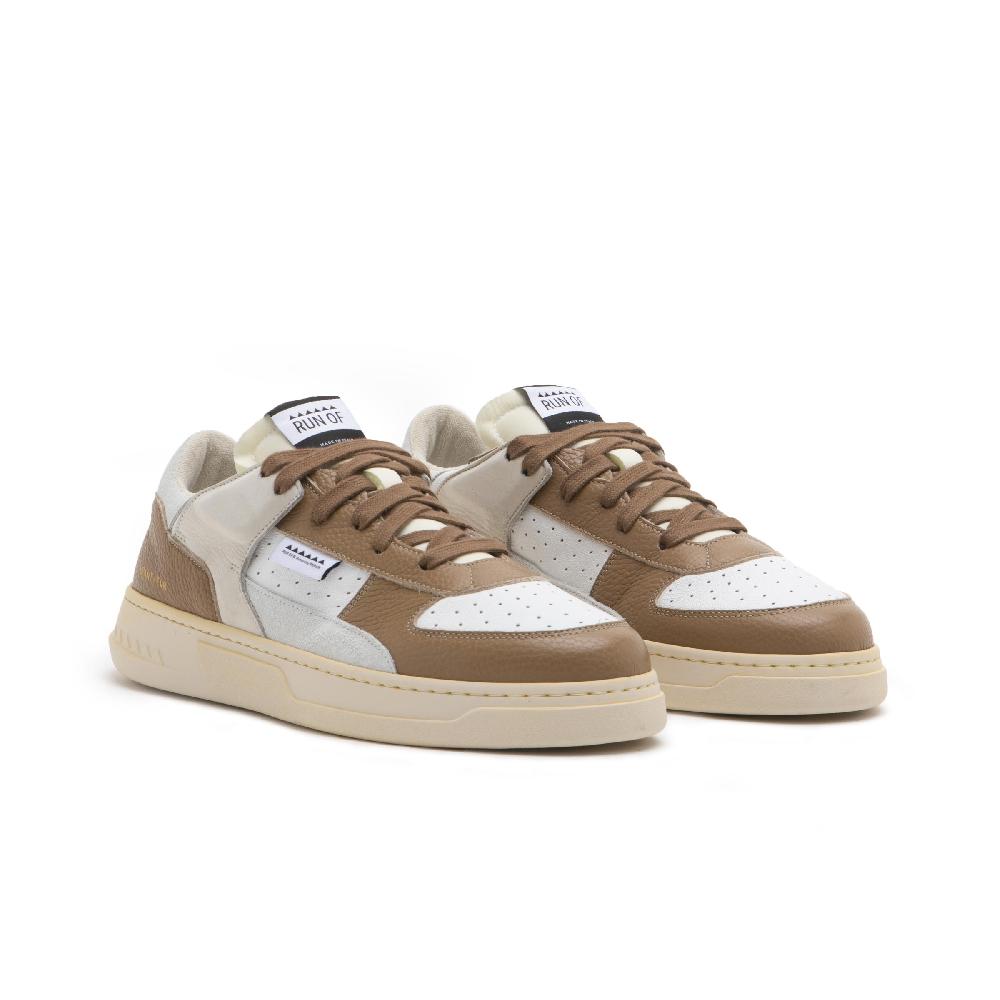 RUN OF Detroit/Two sneakers in pelle bianca e caramel Online